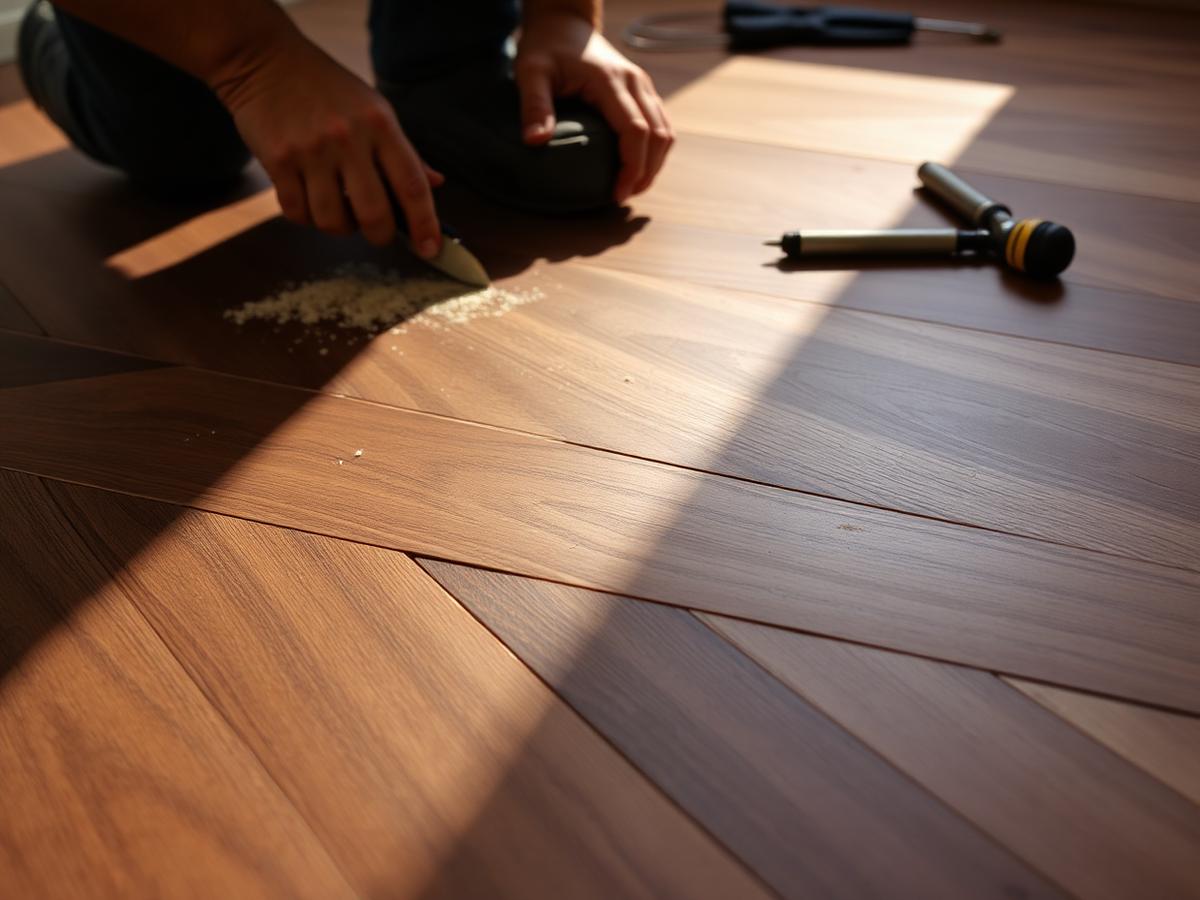 Herringbone walnut hardwood floor detail